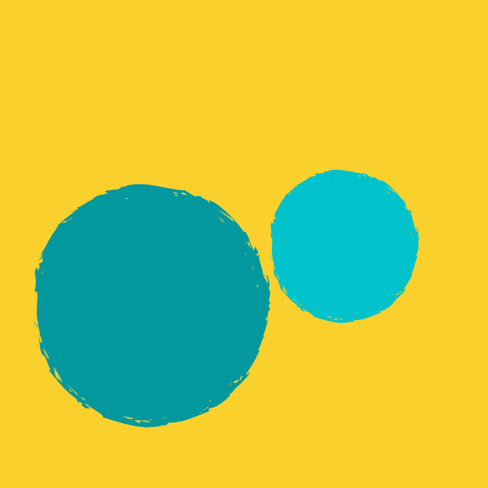Eine große und eine kleine blaue Kugel auf gelben Hintergrund